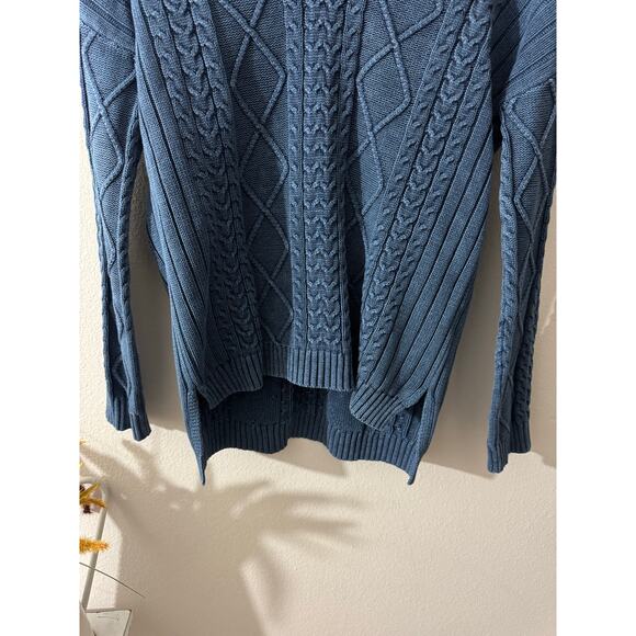 Blue Cotton Natural Reflections Chunky Cable Knit Fisherman V Neck Sweater SMALL - Picture 3 of 10